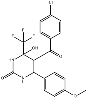 5-(4-chlorobenzoyl)-4-hydroxy-6-(4-methoxyphenyl)-4-(trifluoromethyl)-1,3-diazinan-2-one Struktur