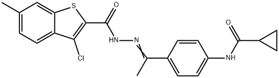 3-chloro-N-[(Z)-1-[4-(cyclopropanecarbonylamino)phenyl]ethylideneamino]-6-methyl-1-benzothiophene-2-carboxamide Structure