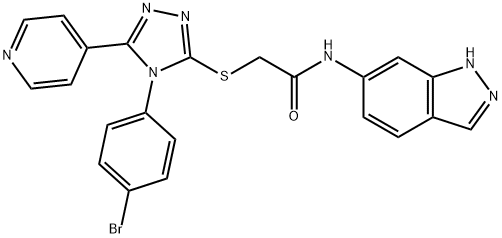 2-[[4-(4-bromophenyl)-5-pyridin-4-yl-1,2,4-triazol-3-yl]sulfanyl]-N-(1H-indazol-6-yl)acetamide Struktur