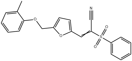 (E)-2-(benzenesulfonyl)-3-[5-[(2-methylphenoxy)methyl]furan-2-yl]prop-2-enenitrile Structure