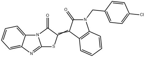 (2E)-2-[1-[(4-chlorophenyl)methyl]-2-oxoindol-3-ylidene]-[1,3]thiazolo[3,2-a]benzimidazol-1-one Struktur