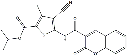 propan-2-yl 4-cyano-3-methyl-5-[(2-oxochromene-3-carbonyl)amino]thiophene-2-carboxylate Structure