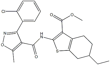 methyl 2-[[3-(2-chlorophenyl)-5-methyl-1,2-oxazole-4-carbonyl]amino]-6-ethyl-4,5,6,7-tetrahydro-1-benzothiophene-3-carboxylate Structure