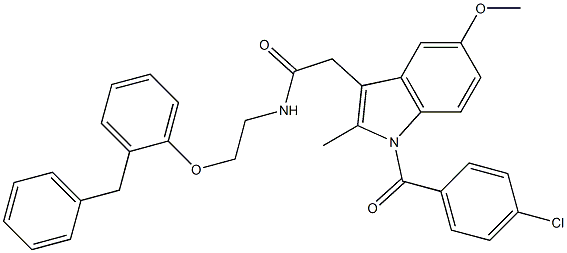 N-[2-(2-benzylphenoxy)ethyl]-2-[1-(4-chlorobenzoyl)-5-methoxy-2-methylindol-3-yl]acetamide Struktur