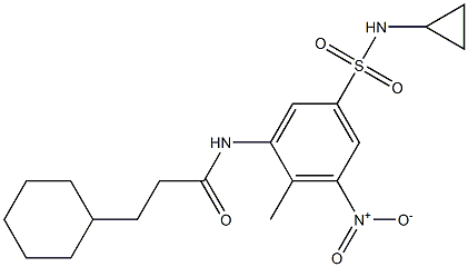 3-cyclohexyl-N-[5-(cyclopropylsulfamoyl)-2-methyl-3-nitrophenyl]propanamide Struktur