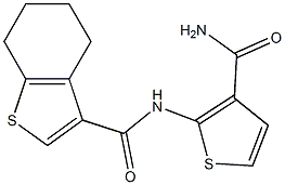 N-(3-carbamoylthiophen-2-yl)-4,5,6,7-tetrahydro-1-benzothiophene-3-carboxamide Struktur
