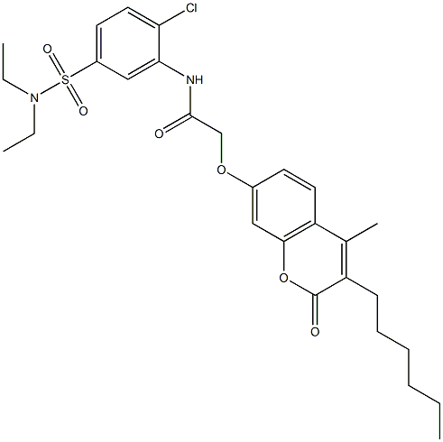 N-[2-chloro-5-(diethylsulfamoyl)phenyl]-2-(3-hexyl-4-methyl-2-oxochromen-7-yl)oxyacetamide Structure