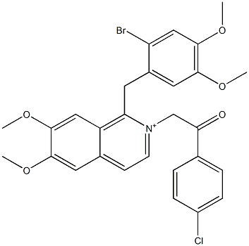 2-[1-[(2-bromo-4,5-dimethoxyphenyl)methyl]-6,7-dimethoxyisoquinolin-2-ium-2-yl]-1-(4-chlorophenyl)ethanone Struktur