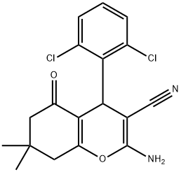 2-amino-4-(2,6-dichlorophenyl)-7,7-dimethyl-5-oxo-6,8-dihydro-4H-chromene-3-carbonitrile Struktur