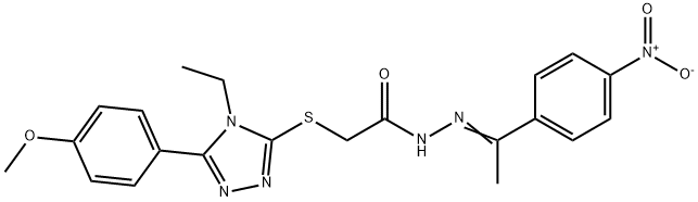 2-[[4-ethyl-5-(4-methoxyphenyl)-1,2,4-triazol-3-yl]sulfanyl]-N-[(Z)-1-(4-nitrophenyl)ethylideneamino]acetamide Struktur