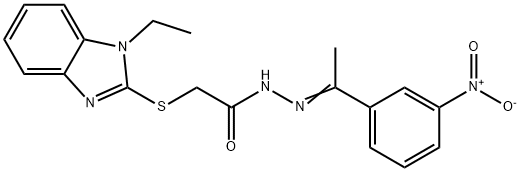 2-(1-ethylbenzimidazol-2-yl)sulfanyl-N-[(E)-1-(3-nitrophenyl)ethylideneamino]acetamide Struktur