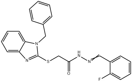 2-(1-benzylbenzimidazol-2-yl)sulfanyl-N-[(E)-(2-fluorophenyl)methylideneamino]acetamide Struktur