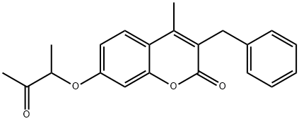 3-benzyl-4-methyl-7-(3-oxobutan-2-yloxy)chromen-2-one Struktur