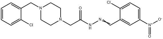 N-[(E)-(2-chloro-5-nitrophenyl)methylideneamino]-2-[4-[(2-chlorophenyl)methyl]piperazin-1-yl]acetamide Struktur