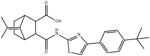 2-[[4-(4-tert-butylphenyl)-1,3-thiazol-2-yl]carbamoyl]-7-propan-2-ylidenebicyclo[2.2.1]heptane-3-carboxylic acid Struktur