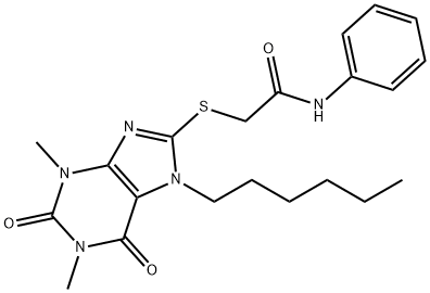 2-(7-hexyl-1,3-dimethyl-2,6-dioxopurin-8-yl)sulfanyl-N-phenylacetamide Struktur