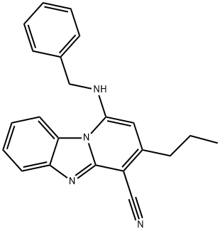1-(benzylamino)-3-propylpyrido[1,2-a]benzimidazole-4-carbonitrile Struktur
