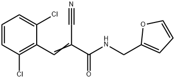 (E)-2-cyano-3-(2,6-dichlorophenyl)-N-(furan-2-ylmethyl)prop-2-enamide Struktur