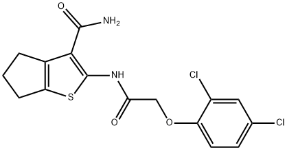 2-[[2-(2,4-dichlorophenoxy)acetyl]amino]-5,6-dihydro-4H-cyclopenta[b]thiophene-3-carboxamide Struktur