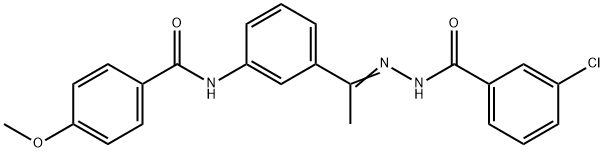 3-chloro-N-[(E)-1-[3-[(4-methoxybenzoyl)amino]phenyl]ethylideneamino]benzamide Structure