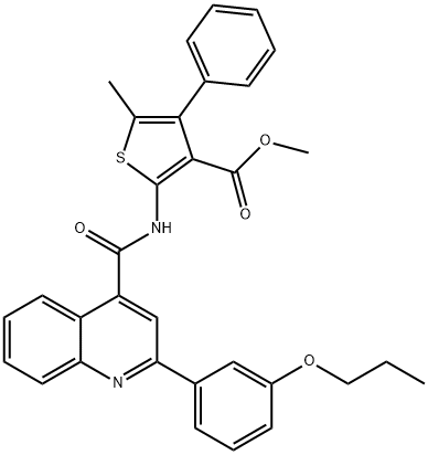 methyl 5-methyl-4-phenyl-2-[[2-(3-propoxyphenyl)quinoline-4-carbonyl]amino]thiophene-3-carboxylate Structure