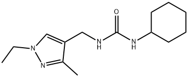 1-cyclohexyl-3-[(1-ethyl-3-methylpyrazol-4-yl)methyl]urea Struktur