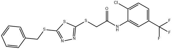 2-[(5-benzylsulfanyl-1,3,4-thiadiazol-2-yl)sulfanyl]-N-[2-chloro-5-(trifluoromethyl)phenyl]acetamide Struktur