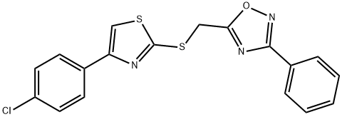 5-[[4-(4-chlorophenyl)-1,3-thiazol-2-yl]sulfanylmethyl]-3-phenyl-1,2,4-oxadiazole Struktur