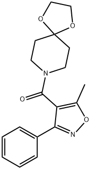 1,4-dioxa-8-azaspiro[4.5]decan-8-yl-(5-methyl-3-phenyl-1,2-oxazol-4-yl)methanone Struktur
