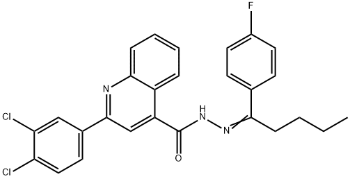 2-(3,4-dichlorophenyl)-N-[(Z)-1-(4-fluorophenyl)pentylideneamino]quinoline-4-carboxamide Struktur