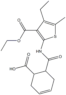 6-[(3-ethoxycarbonyl-4-ethyl-5-methylthiophen-2-yl)carbamoyl]cyclohex-3-ene-1-carboxylic acid Structure