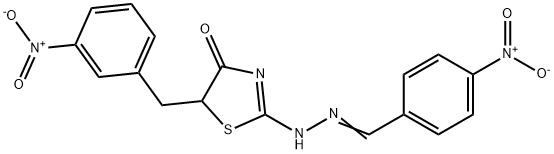 5-[(3-nitrophenyl)methyl]-2-[(2E)-2-[(4-nitrophenyl)methylidene]hydrazinyl]-1,3-thiazol-4-one Struktur