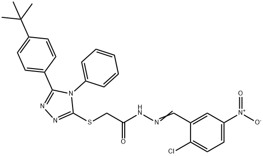 2-[[5-(4-tert-butylphenyl)-4-phenyl-1,2,4-triazol-3-yl]sulfanyl]-N-[(E)-(2-chloro-5-nitrophenyl)methylideneamino]acetamide Struktur