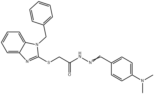 2-(1-benzylbenzimidazol-2-yl)sulfanyl-N-[(E)-[4-(dimethylamino)phenyl]methylideneamino]acetamide Struktur