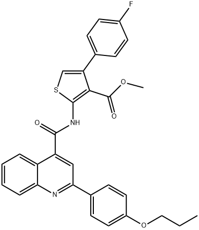 methyl 4-(4-fluorophenyl)-2-[[2-(4-propoxyphenyl)quinoline-4-carbonyl]amino]thiophene-3-carboxylate Structure