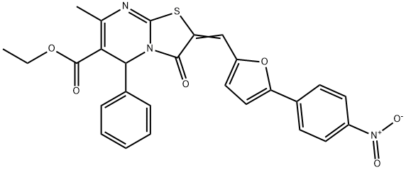 ethyl (2E)-7-methyl-2-[[5-(4-nitrophenyl)furan-2-yl]methylidene]-3-oxo-5-phenyl-5H-[1,3]thiazolo[3,2-a]pyrimidine-6-carboxylate Struktur