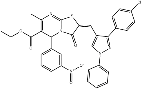 ethyl (2Z)-2-[[3-(4-chlorophenyl)-1-phenylpyrazol-4-yl]methylidene]-7-methyl-5-(3-nitrophenyl)-3-oxo-5H-[1,3]thiazolo[3,2-a]pyrimidine-6-carboxylate Struktur