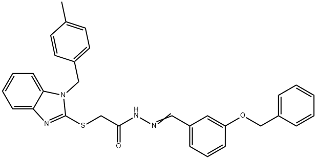 2-[1-[(4-methylphenyl)methyl]benzimidazol-2-yl]sulfanyl-N-[(E)-(3-phenylmethoxyphenyl)methylideneamino]acetamide Struktur