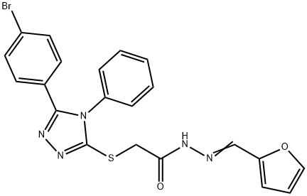2-[[5-(4-bromophenyl)-4-phenyl-1,2,4-triazol-3-yl]sulfanyl]-N-[(E)-furan-2-ylmethylideneamino]acetamide Struktur