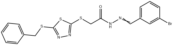 2-[(5-benzylsulfanyl-1,3,4-thiadiazol-2-yl)sulfanyl]-N-[(E)-(3-bromophenyl)methylideneamino]acetamide Struktur