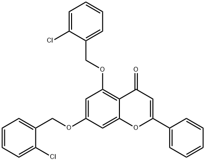 5,7-bis[(2-chlorophenyl)methoxy]-2-phenylchromen-4-one Struktur