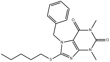 7-benzyl-1,3-dimethyl-8-pentylsulfanylpurine-2,6-dione Struktur