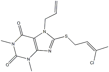 8-[(Z)-3-chlorobut-2-enyl]sulfanyl-1,3-dimethyl-7-prop-2-enylpurine-2,6-dione Struktur