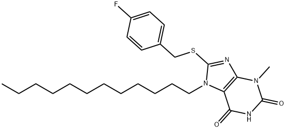 7-dodecyl-8-[(4-fluorophenyl)methylsulfanyl]-3-methylpurine-2,6-dione Struktur