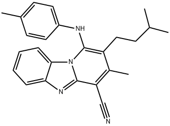 3-methyl-1-(4-methylanilino)-2-(3-methylbutyl)pyrido[1,2-a]benzimidazole-4-carbonitrile Struktur