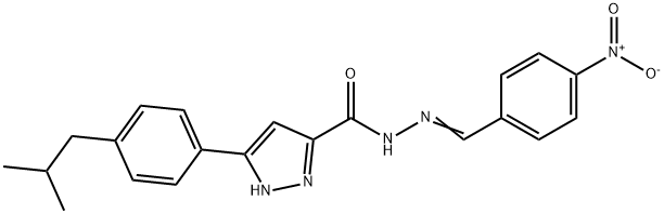 3-[4-(2-methylpropyl)phenyl]-N-[(E)-(4-nitrophenyl)methylideneamino]-1H-pyrazole-5-carboxamide Struktur