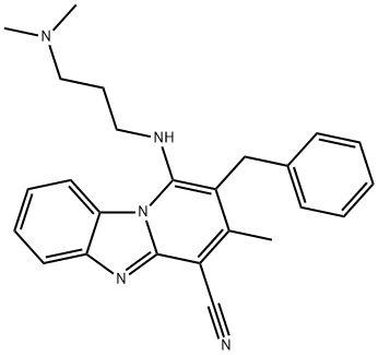 2-benzyl-1-[3-(dimethylamino)propylamino]-3-methylpyrido[1,2-a]benzimidazole-4-carbonitrile Struktur