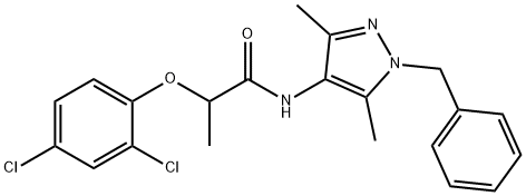 N-(1-benzyl-3,5-dimethylpyrazol-4-yl)-2-(2,4-dichlorophenoxy)propanamide Struktur