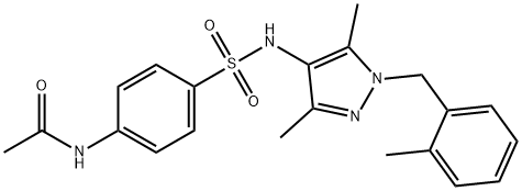 N-[4-[[3,5-dimethyl-1-[(2-methylphenyl)methyl]pyrazol-4-yl]sulfamoyl]phenyl]acetamide Struktur