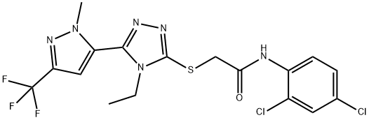 N-(2,4-dichlorophenyl)-2-[[4-ethyl-5-[2-methyl-5-(trifluoromethyl)pyrazol-3-yl]-1,2,4-triazol-3-yl]sulfanyl]acetamide Struktur